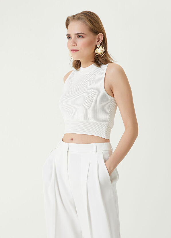 Beymen Club Kırık Beyaz Crop Triko Atlet - 4