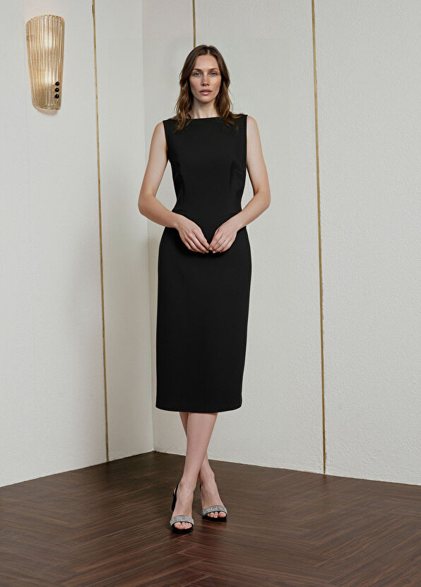 Siyah Midi Kokteyl Elbise - Görsel 2