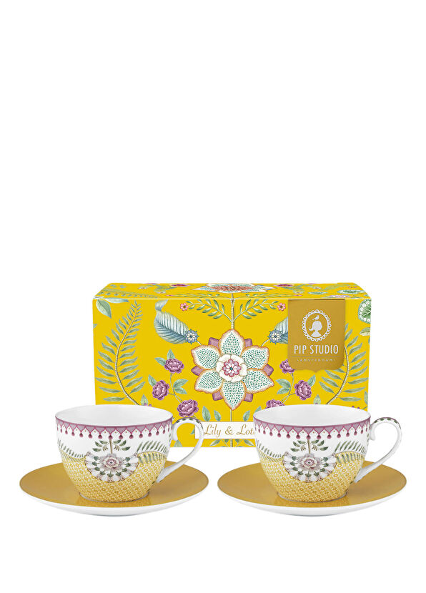 Pip Studio - Lily & Lotus Sarı Porselen 2'li Çay Fincanı ve Tabağı Seti ...