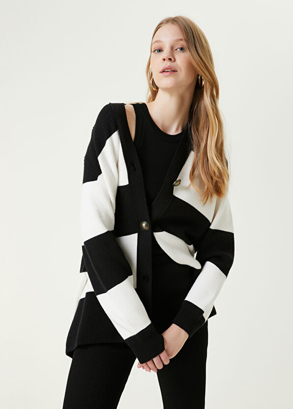 Beymen Club Black and White Striped Cardigan - 1