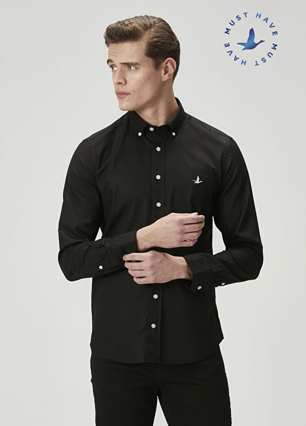 Beymen Club Slim Fit Black Oxford Shirt - 1