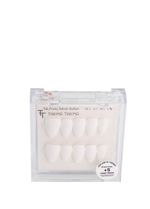 Takma Takma Kısa Balerin 15'li Beyaz Protez Takma Tırnak TT1423 - 3