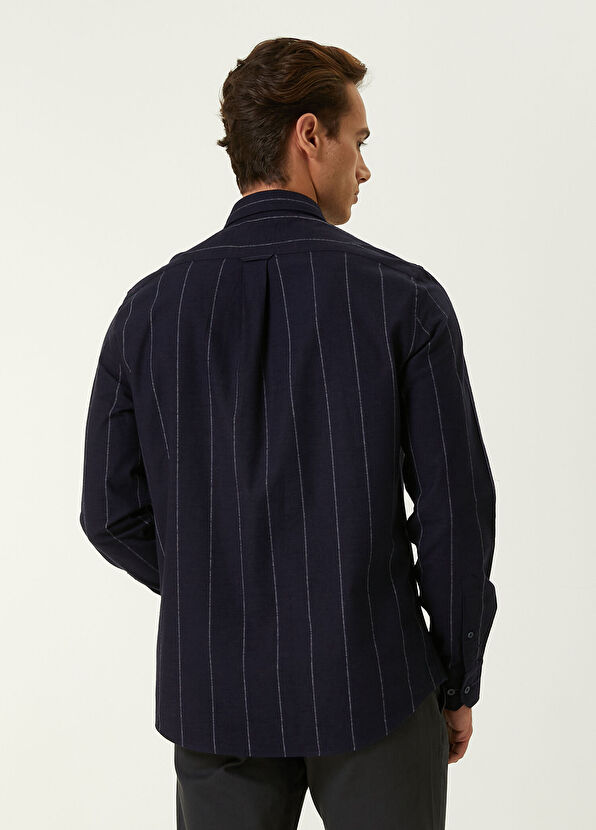 Beymen Club Comfort Fit Lacivert İri Çizgi Desenli Flanel Göml - 4