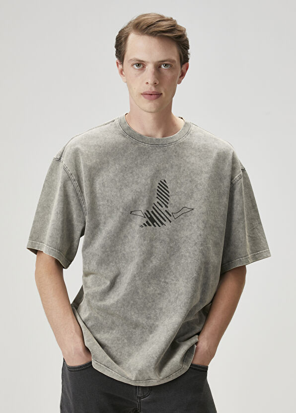 Beymen Club Gri Logo Baskılı Oversize T-shirt - 3