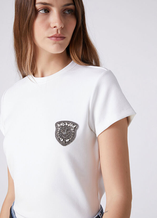 Beymen Club White Crystal Patch T-Shirt - 2