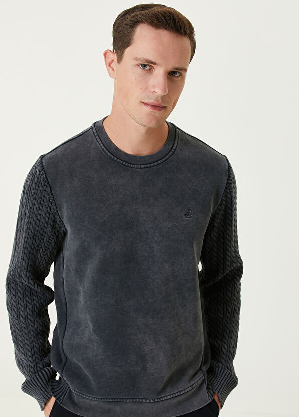 Beymen Club Anthracite Sleeves Knitted Textured Sweatshirt - 2
