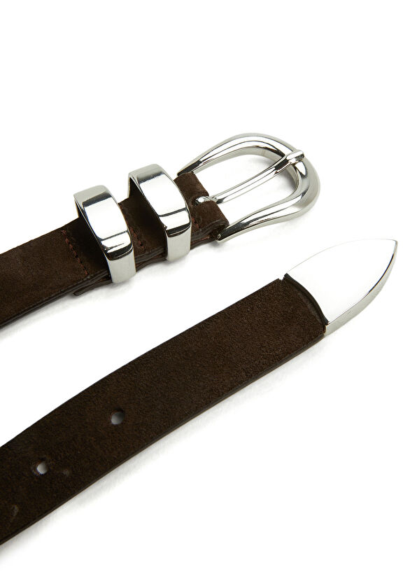 Beymen Club Brown Double Metal Bridge Women's Suede Belt - 2