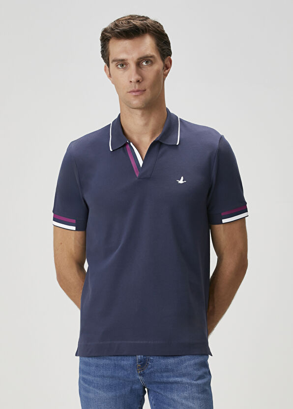 Beymen Club Navy Blue Stripe Detailed Polo T-Shirt - 3