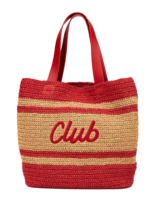 Beymen Club Beige Red Raffia Shopping Bag - 2