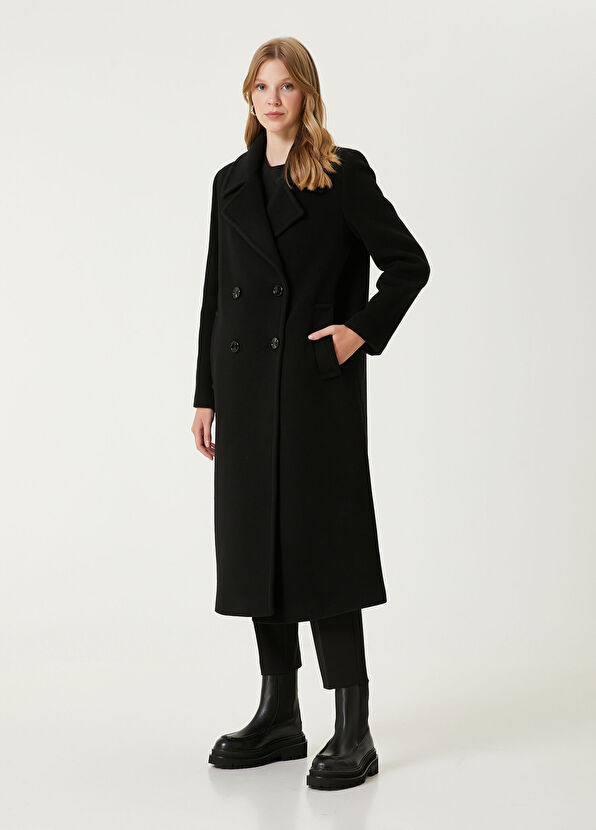 Beymen Club Siyah Kruvaze Yün Kaşe Palto - 4