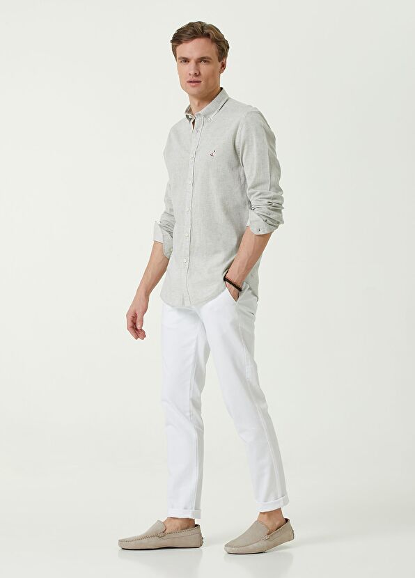 Beymen Club Slim Fit Khaki Herringbone Linen Shirt - 2