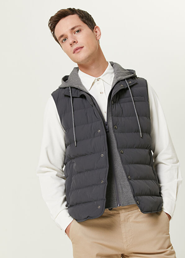 Beymen Club Anthracite Hooded Puffer Vest - 2
