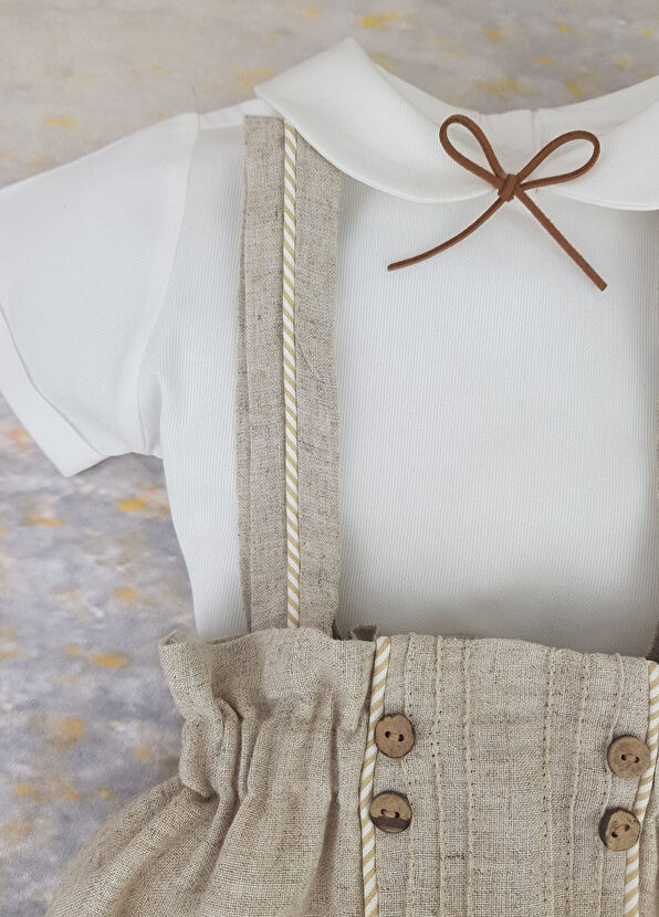 Littleku Pamuklu Keten Salopekt Pamuklu Gömlek İkili Set - 2