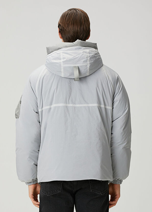 Sheer Açık Gri Kapüşonlu Puff Mont - Görsel 5