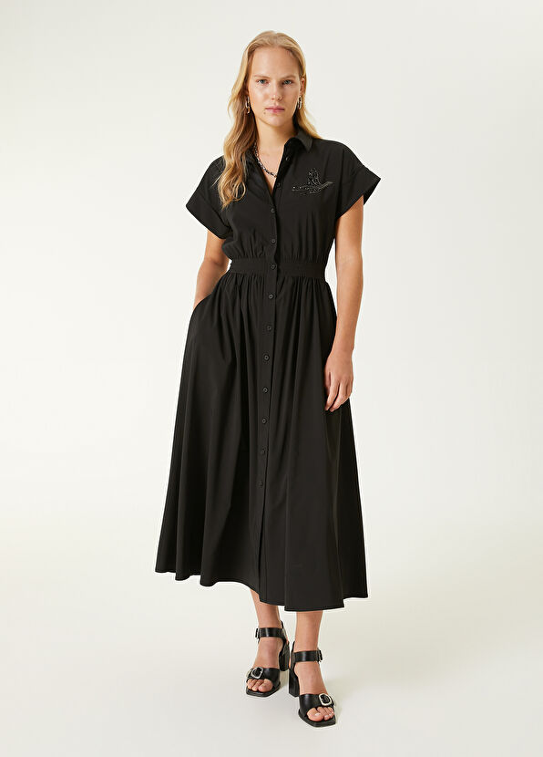 Beymen Club Siyah Taşlı Kaz Logolu Midi Gömlek Elbise - 3