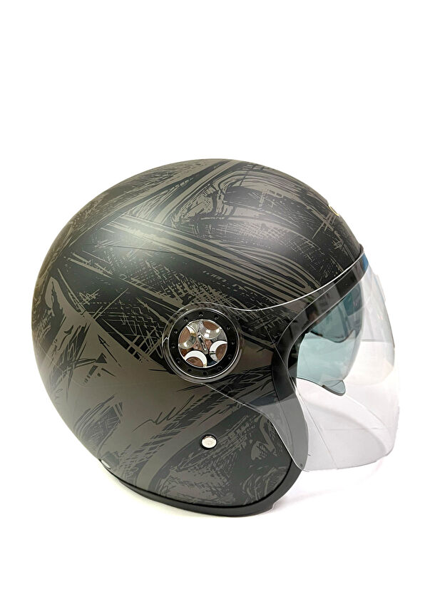 Citycoco Vintage Stil Çift Vizörlü Grafiti Desenli Unisex Yarım Açık Motosiklet Kaskı - 2