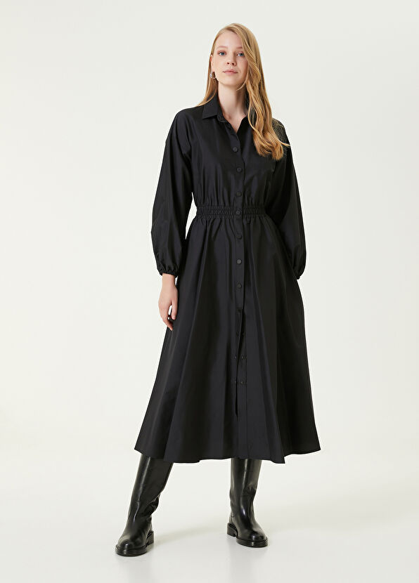 Beymen Club Siyah Midi Tafta Gömlek Elbise - 4