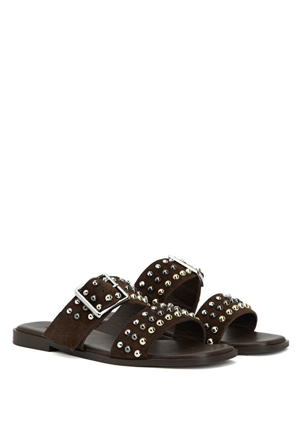 Beymen Club Brown Stud Women's Suede Slippers - 2