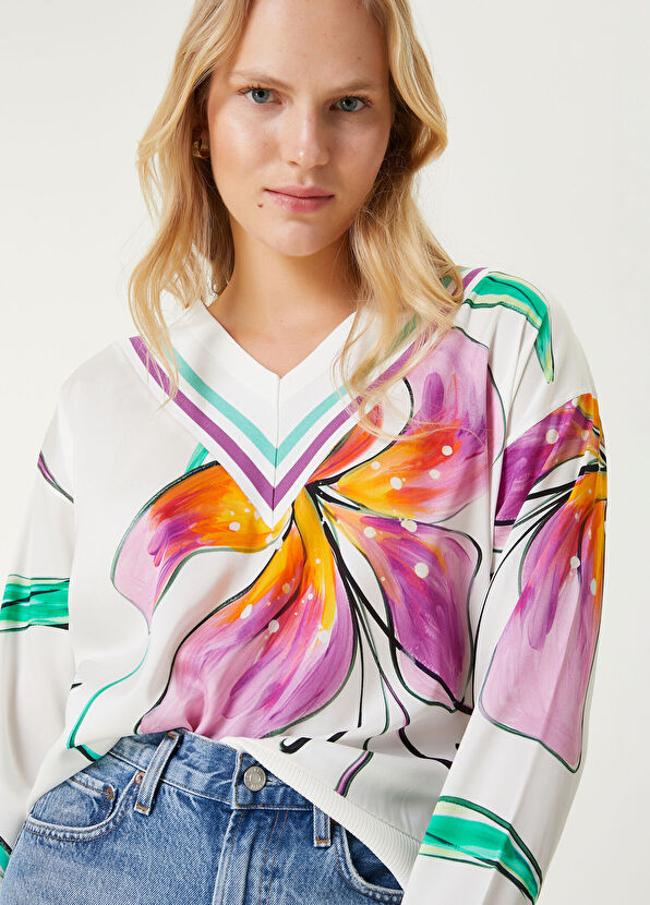 Beymen Club Kırık Beyaz Lilyum Desenli Kazak - 2