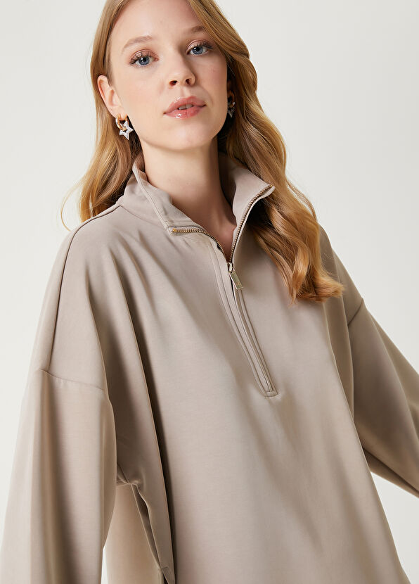 Beymen Club Beige Zipper Modal Sweatshirt - 2