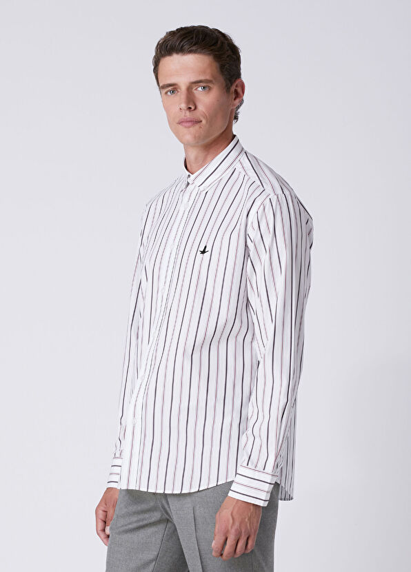 Beymen Club Slim Fit Brown White Stripe Patterned Shirt - 4