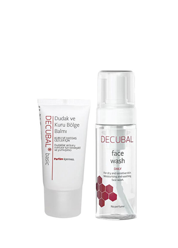 Decubal Basic Kuru ve Çok Kuru Ciltler İçin Dudak Balmı ve Yüz Yıkama Köpüğü Onarıcı Bakım Seti - 1