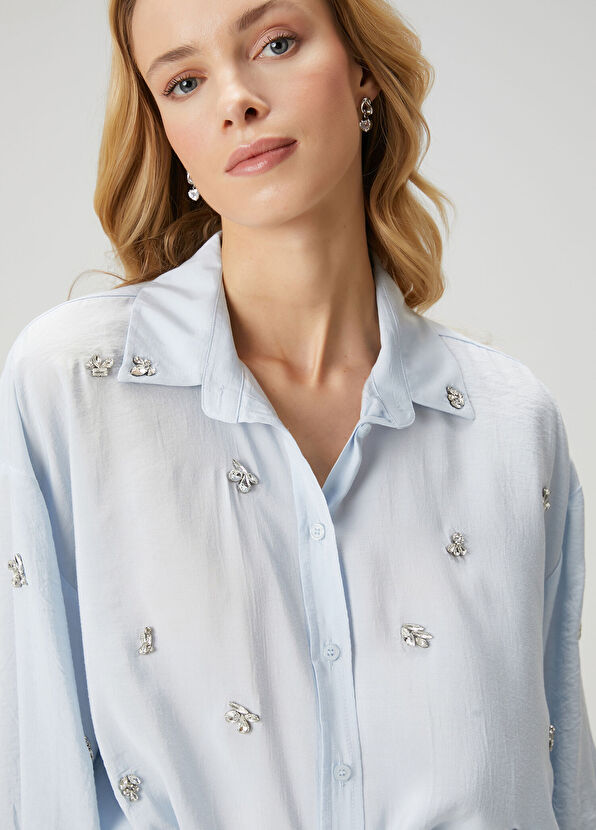 Beymen Club Oversize Blue Embellished Shirt - 2