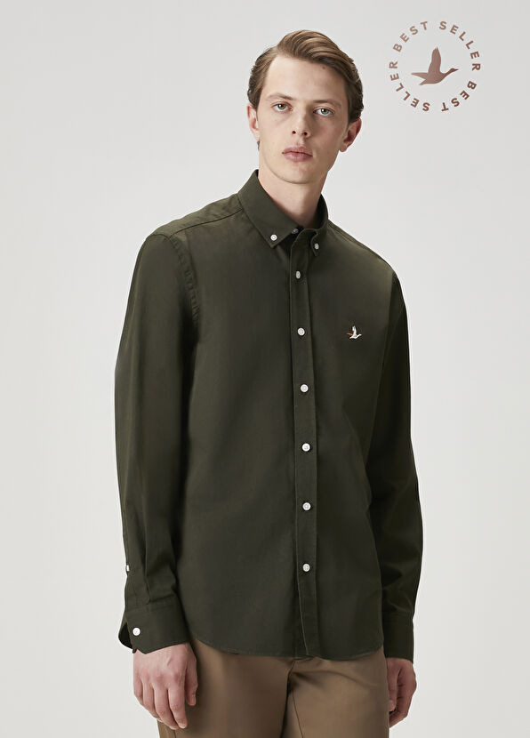 Beymen Club Comfort Fit Haki Gabardin Doku Gömlek - 1