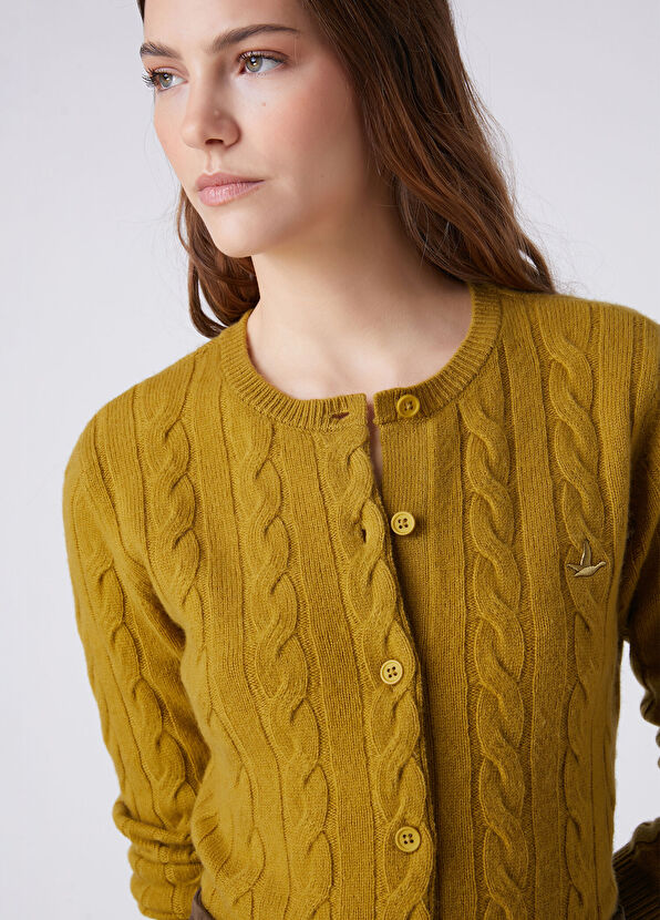 Beymen Club Oil Green Cable Knit Wool Cardigan - 2