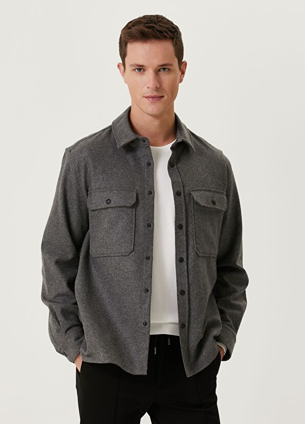 Beymen Club Antrasit İnce Kaşe Yün Dış Gömlek - 1