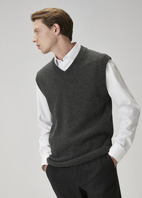 Beymen Club Grey Melange Cashmere Blend Sweater - 3