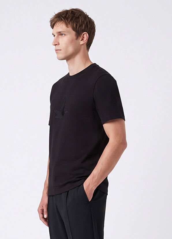 Beymen Club Relax Fit Siyah Kaz Artwork Nakışlı T-shirt - 3