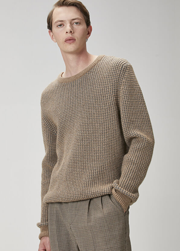 Beymen Club Deve Tüyü Armür Örgü Dokulu Yün Kazak - 1