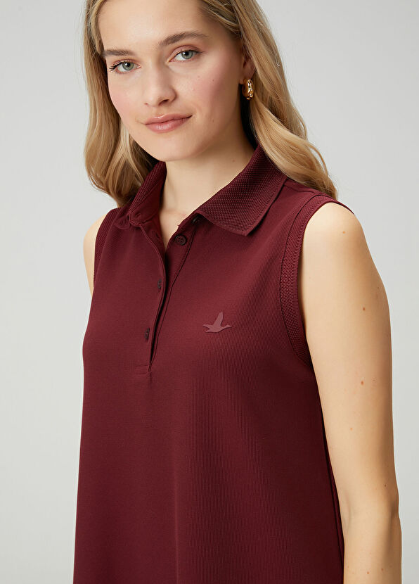 Beymen Club Burgundy Pleated Mini Polo Dress - 3