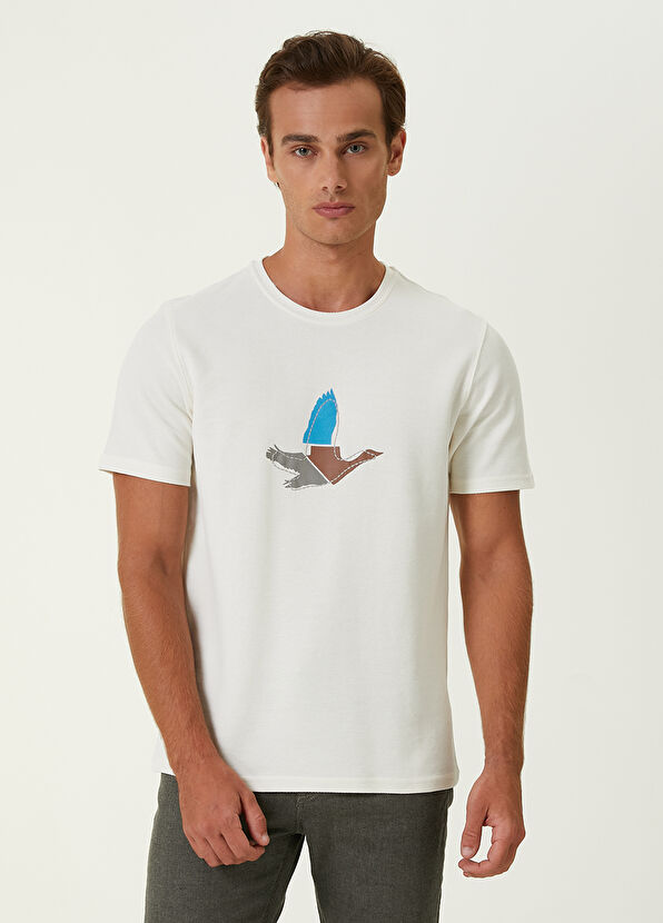 Beymen Club Beyaz Parça Baskılı Nakış Detaylı Pike T-shirt - 1