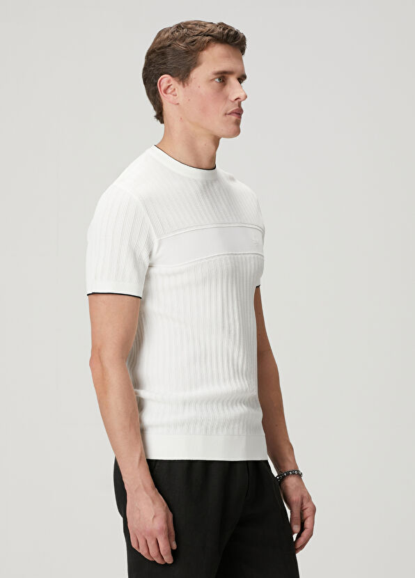 Beymen Club White Waffle Knit Textured Short Sleeve Sweater - 4