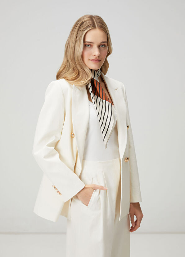 Beymen Club Bej Şerit Detaylı İpek Eşarp - 2