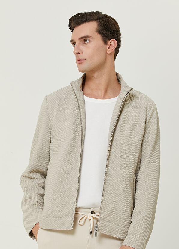 Beymen Club Bej Diyagonal Dokulu Örme Mont - 2