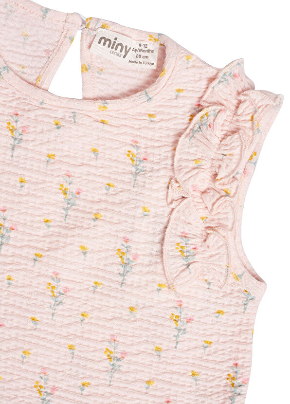 Çıtçıtlı Pembe Fırfırlı Kolsuz Bluz ve Şort Kız Bebek 2'li Set - Görsel 4