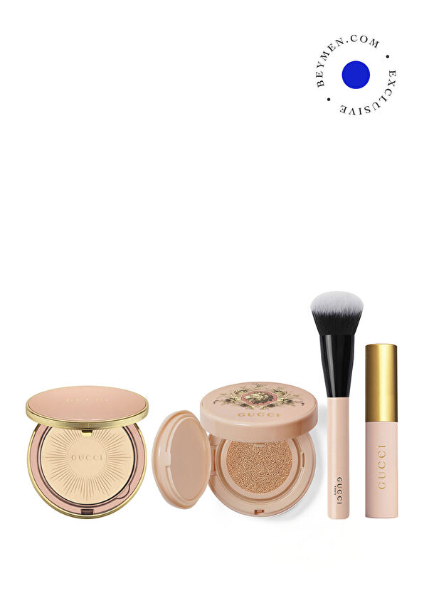 Gucci Cushion De Beaute 02.5 Fair Foundation + Beauty Matte Powder Revamp 01 Warm + Gucci Brush & Mini Mascara Makeup Set - 1