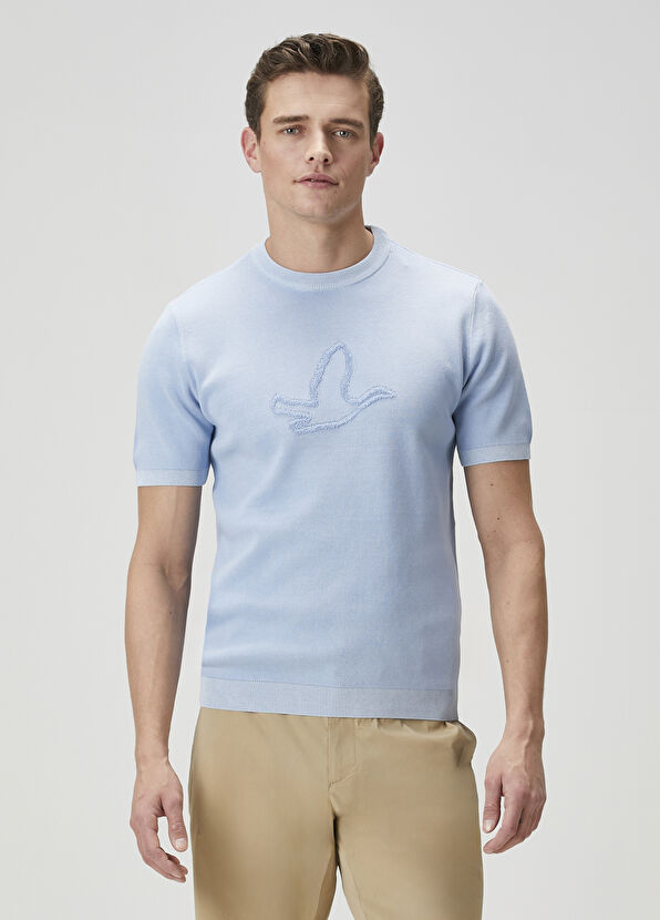 Beymen Club Mavi Logo Jakarlı Kısa Kollu Kazak - 1