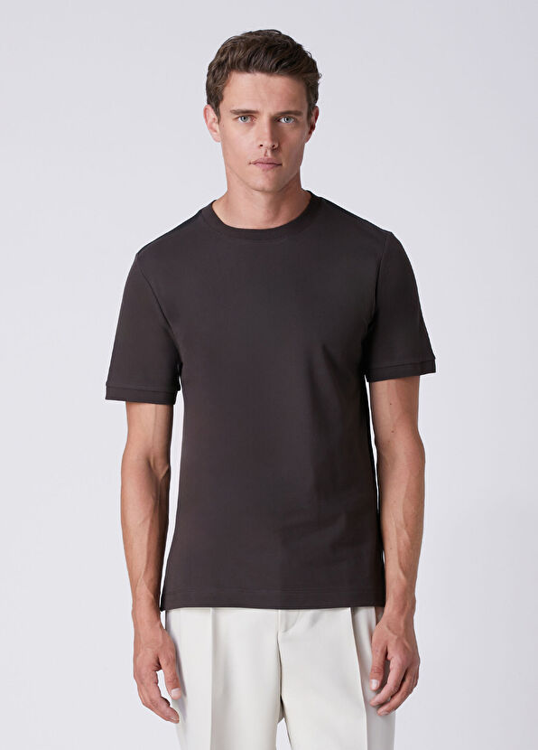 Beymen Club Basic Fit Brown Shoulder Goose Flex Detail T-Shirt - 1
