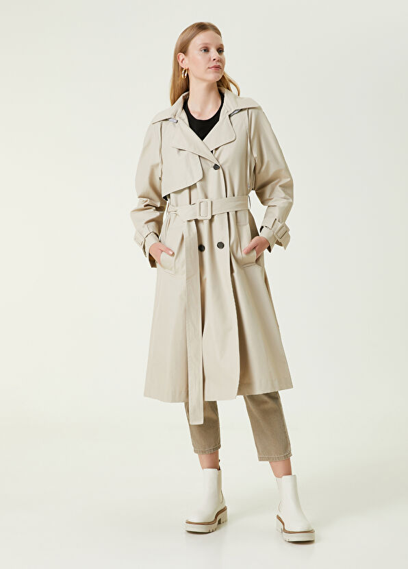 Beymen Club Açık Bej Kapüşonlu Kruvaze Pardösü - 1