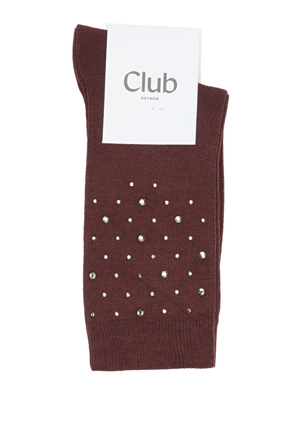 Beymen Club Burgundy Rhinestone Women's Ankle Socks - 1