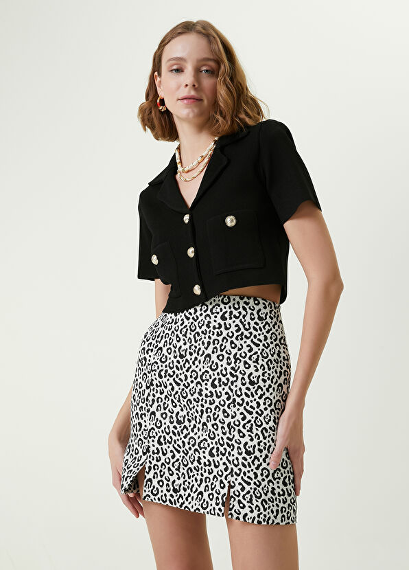 Beymen Club Black and White Leopard Patterned Mini Skirt - 2
