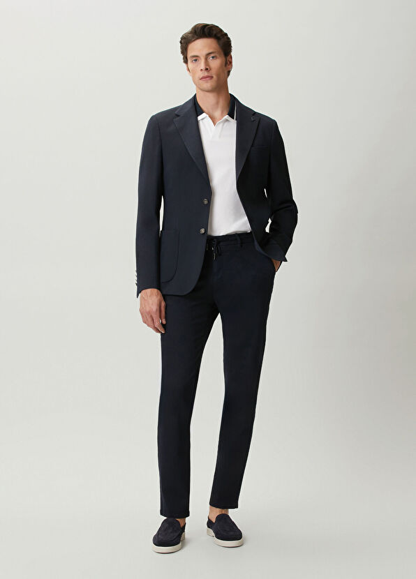 Beymen Club Cord Waist Navy Blue Diagonal Texture Trousers - 1