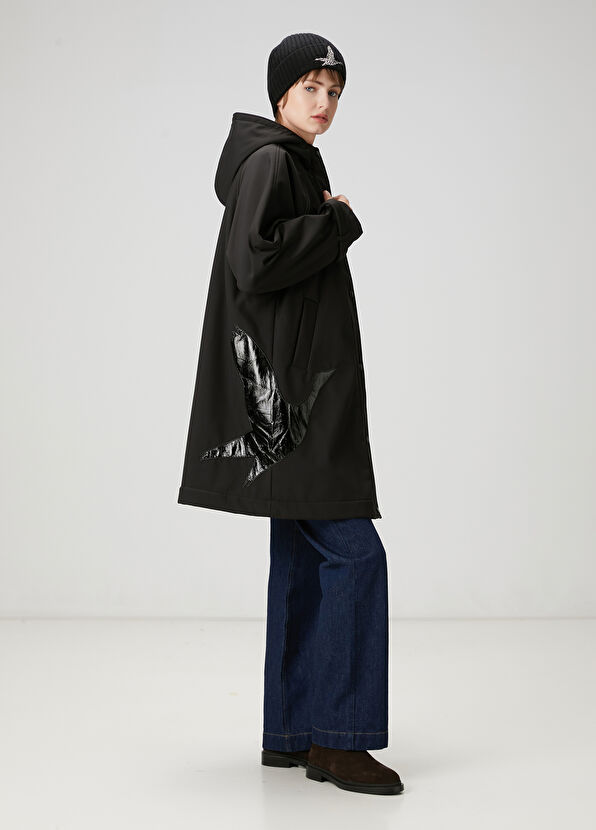 Beymen Club Siyah Kapüşonlu Logolu Kaban - 1