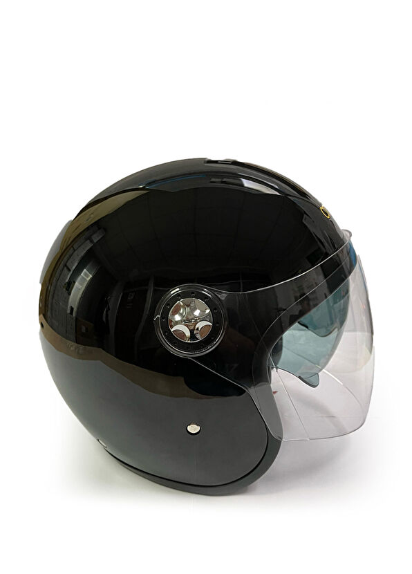 Citycoco Vintage Stil Çift Vizörlü Siyah Unisex Yarım Açık Motosiklet Kaskı - 2