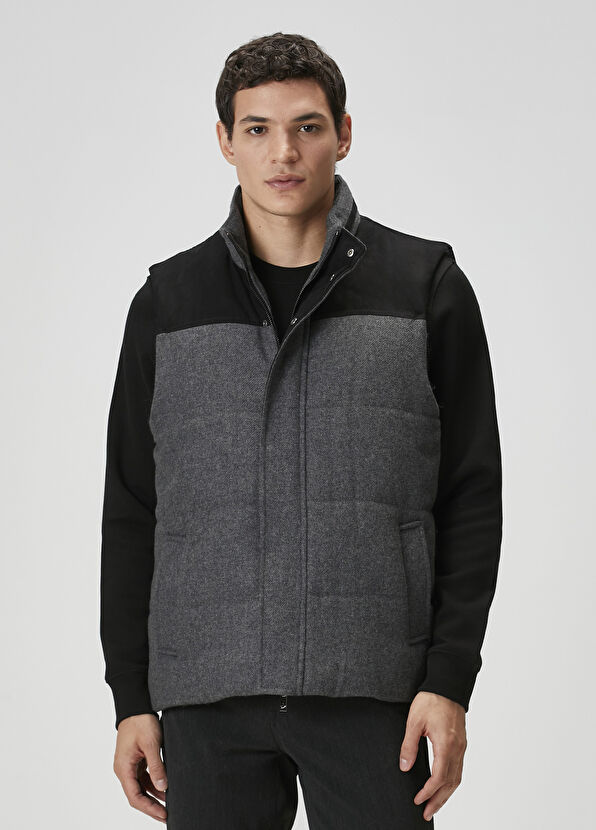 Beymen Club Antrasit Melanj Süet Garnili Yün Yelek - 1