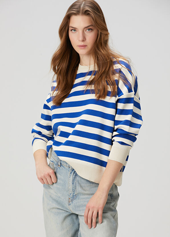 Beymen Club Mavi Ekru Çizgili Kazak - 4